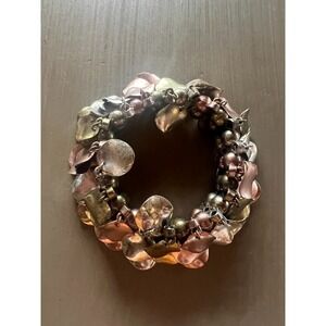 Mixed Metal Artisan Bracelet Copper Brass Silver Chunky Statement Boho Organic